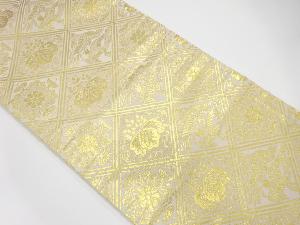 斜め格子に向かい鳳凰・菊桐模様織出し全通袋帯